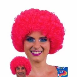 Afro Pruik Mini Roze