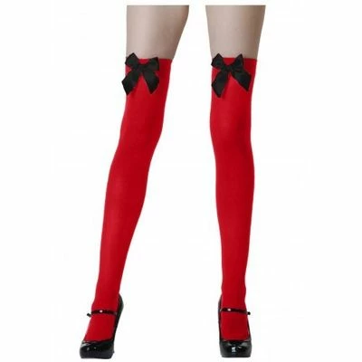 Kniekousen Rood Met Zwarte Strik 1 Kniekousen Rood Met Zwarte Strik