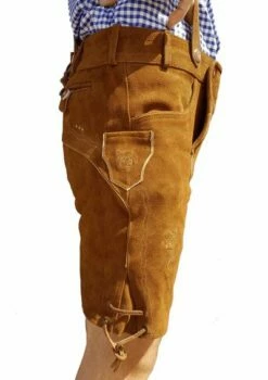 Lederhosen Leer - Licht Bruin - KORT -PartyPaleis Winkel 2242969968 Lederhosen Lichtbruin 1closeupzij NIEUW