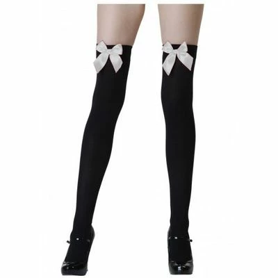 Kniekousen Zwart Met Witte Strik 1 Kniekousen Zwart Met Witte Strik