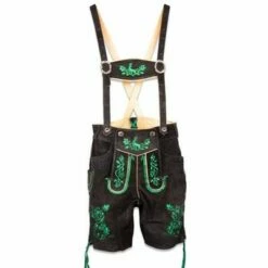 Lederhosen Donkerbruin Met Groene Stiksels