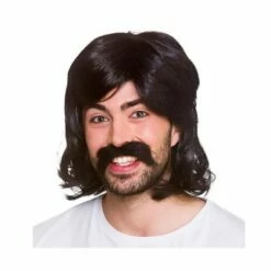 Jaren 70 Pruik Zwart Met Moustache