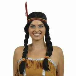 Indiaanse Pruik Met Vlechtjes Zwart